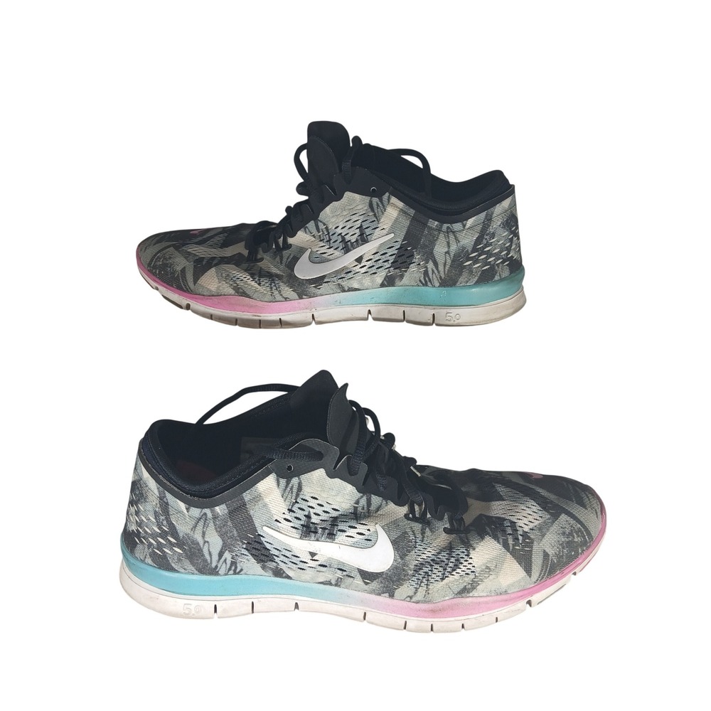 Nike Free 5.0 TR Fit 4 Womens 9.5 Black‎ Pink Teal Palm Print 629832-001